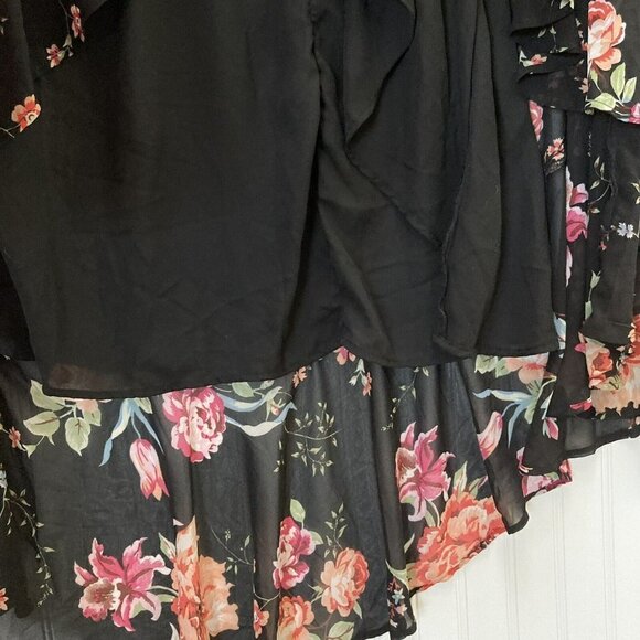Lulus Black Floral Hi-Low Ruffle Hem Wrap Sleeveless Solid Lined Maxi Dress Sz S - Picture 8 of 12